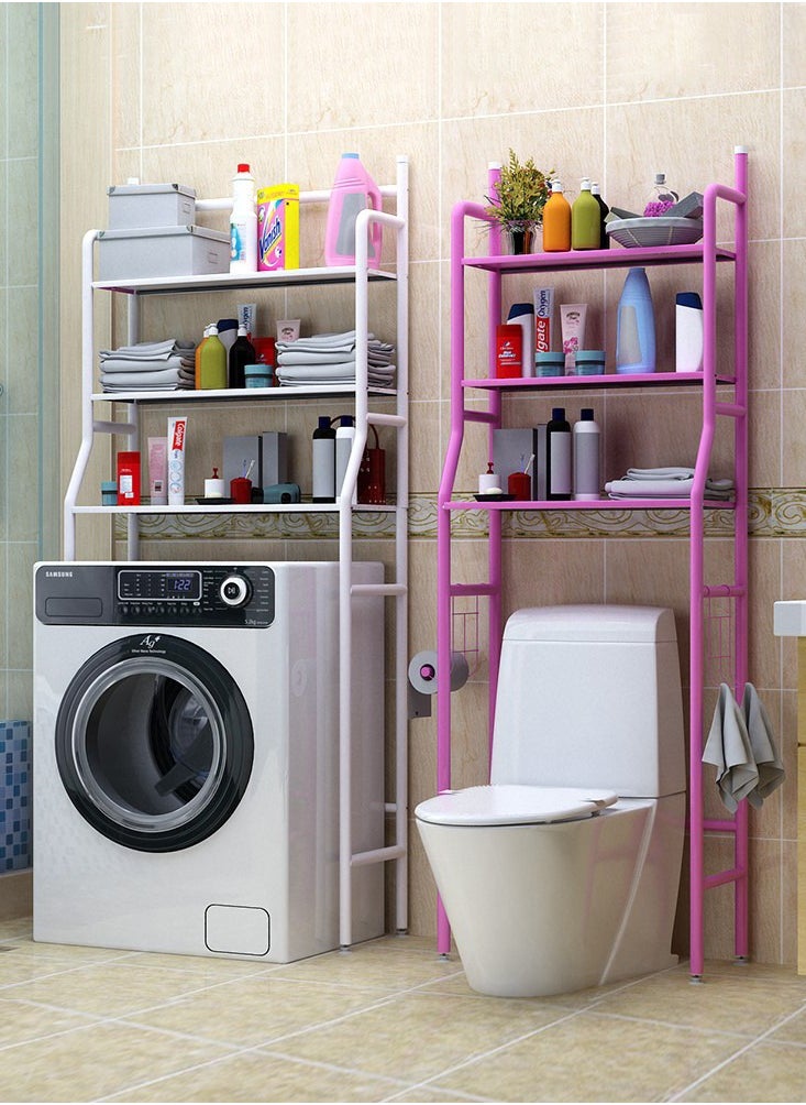 AGD Bathroom Storage Shelf Over the Toilet Three-Tier Metal Space Saving Pink  - Image 2