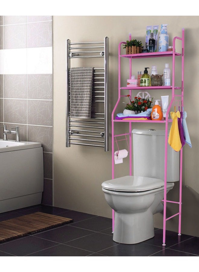 AGD Bathroom Storage Shelf Over the Toilet Three-Tier Metal Space Saving Pink  - Image 1