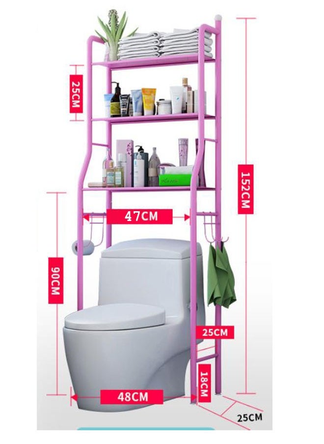 AGD Bathroom Storage Shelf Over the Toilet Three-Tier Metal Space Saving Pink  - Image 3