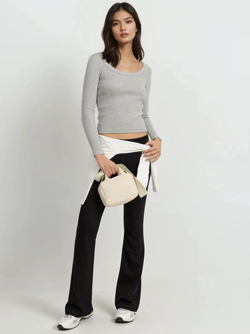Hiccup Light Grey Basics Cotton Blended T-shirt for Women | Best Price UAE