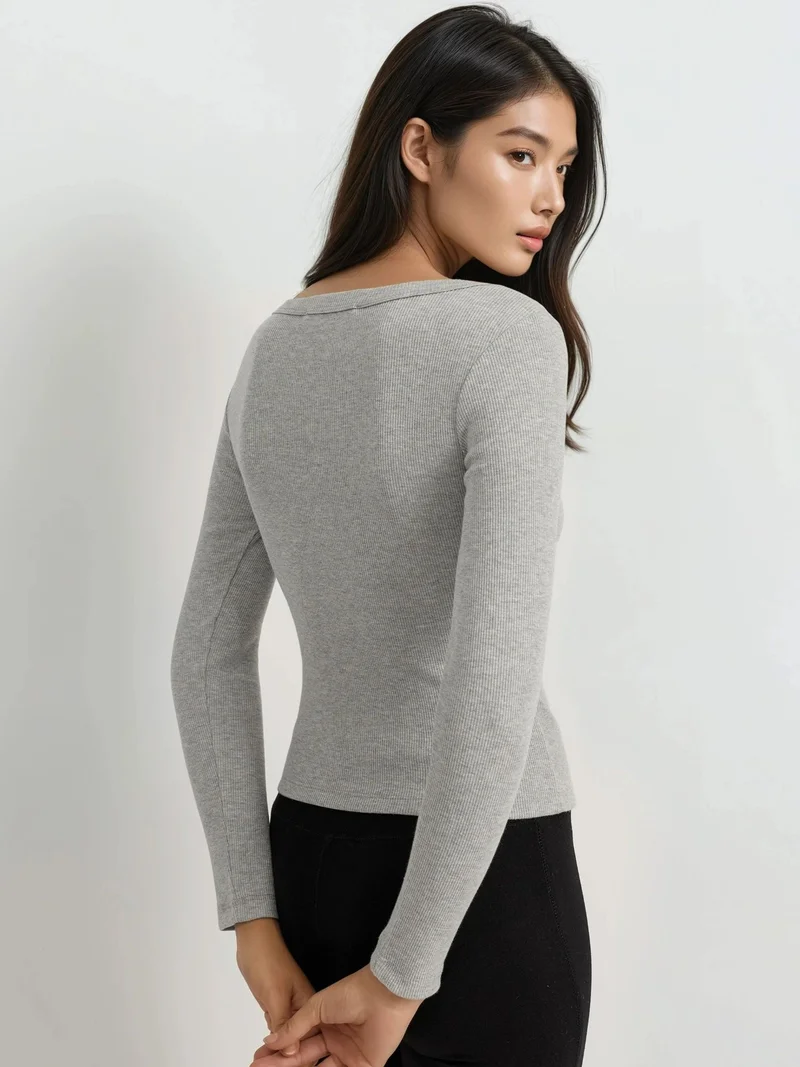 Hiccup Light Grey Basics Cotton Blended T-shirt for Women | Best Price UAE