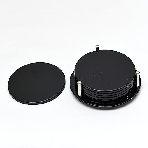 Ferro Hyde Coaster Stylish|Round Shape | Mild Steel | Coaster Set 6 and 1 Coaster Holder Fit for Tea Cups, Coffee Mugs and Glass (Black) - Image 2