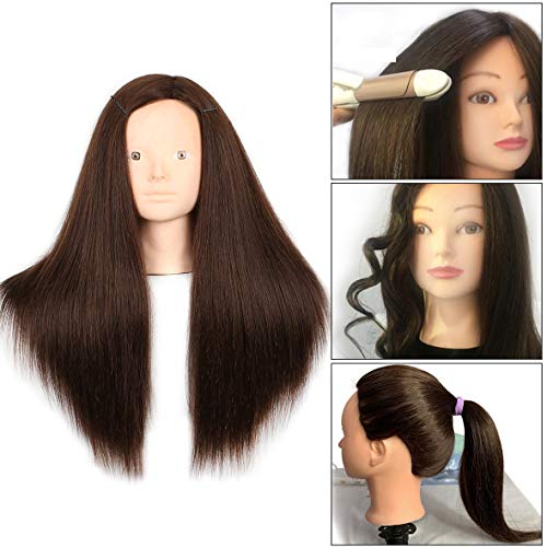 Leeven 20 Inch 60% Human Hair Training Practice Head Styling Cutting Mannequin Manikin Head with Free Clamp Holder Brown Hair Makeup Practice head - Image 2
