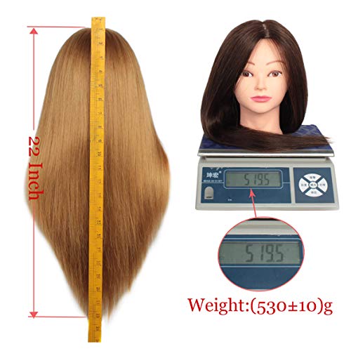 Leeven 20 Inch 60% Human Hair Training Practice Head Styling Cutting Mannequin Manikin Head with Free Clamp Holder Brown Hair Makeup Practice head - Image 4