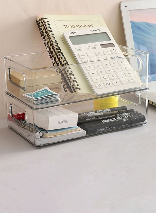 Hanayo Storage Baskets Set of 8 Plastic Storage Baskets Stackable Storage Organizer Bins with Handle Storage Bins for Office Bathroom Bedroom Home & Kitchen(Clear) - Image 3