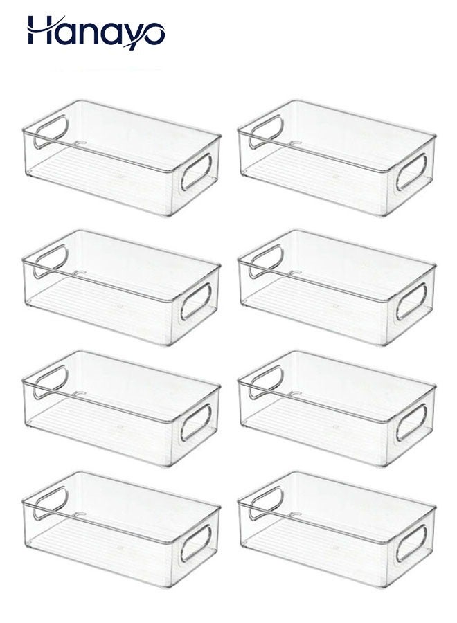 Hanayo Storage Baskets Set of 8 Plastic Storage Baskets Stackable Storage Organizer Bins with Handle Storage Bins for Office Bathroom Bedroom Home & Kitchen(Clear) - Image 1