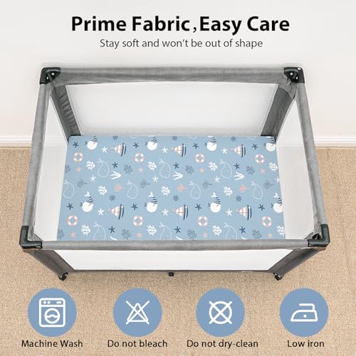 FIEMOL Baby Mini Crib Sheets Boy Portable 38x26 Pack and Play Sheets Fitted for Playard and Pack N Play Mattress 3Pack Soft Microfiber Blue Ocean Whale - Image 3