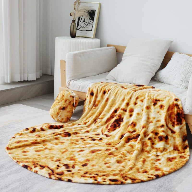 Bnuitland Bnuitland Tortilla Burritos Pattern Blanket with Burrito Pouch 300 GSM 3D Double-Sided printing Giant Funny Blanket Novelty Realistic Food Blanket Super Soft Taco Flannel Yellow Throw  - Image 3