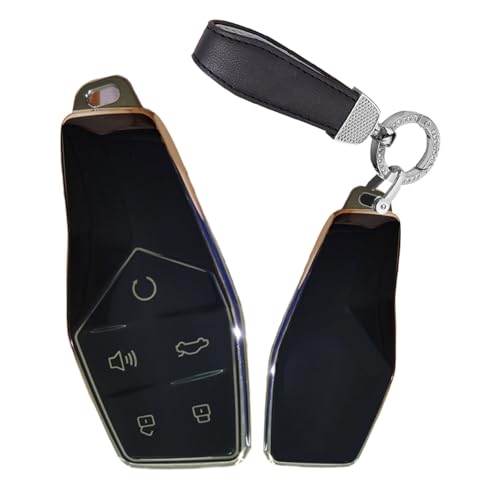 TECART Soft TPU Key Fob Cover for MG ONE 2022 Accessories with Keychain 5 Button Car Key Case Cover Protector Key Cover Black - Image 1
