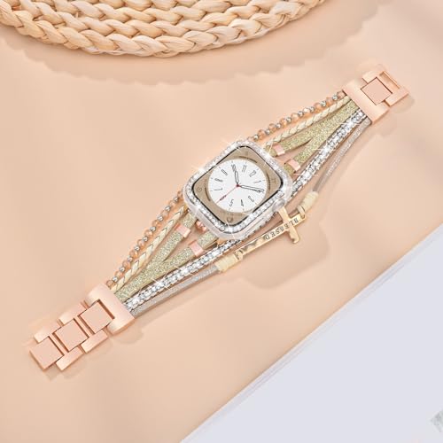 Fancywrist Boho Bracelet & Case Compatible with Apple Watch Band 40mm 44mm 45mm 46mm 41mm 38mm 42mm(S11 S10) Women, Dressy beaded Handmade Leather Strap for iWatch Series11 10 9 8 7 6 5 4 3 2 1 SE - Image 5