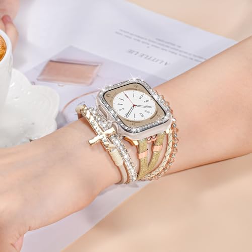 Fancywrist Boho Bracelet & Case Compatible with Apple Watch Band 40mm 44mm 45mm 46mm 41mm 38mm 42mm(S11 S10) Women, Dressy beaded Handmade Leather Strap for iWatch Series11 10 9 8 7 6 5 4 3 2 1 SE - Image 2
