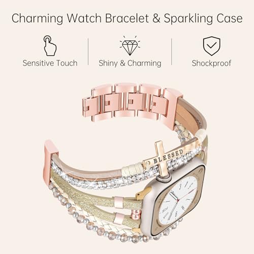 Fancywrist Boho Bracelet & Case Compatible with Apple Watch Band 40mm 44mm 45mm 46mm 41mm 38mm 42mm(S11 S10) Women, Dressy beaded Handmade Leather Strap for iWatch Series11 10 9 8 7 6 5 4 3 2 1 SE - Image 3
