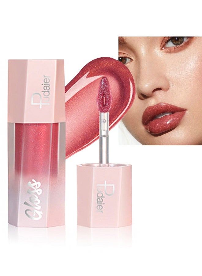 pudaier Ultra Glossy Lip Gloss, Diamond Matte Lip Oil, Gloss Glitter Metallic Liquid Lipstick, Glitter Shimmer Lip Glaze ,Shimmery Finish High Pigment Long Lasting Lip Gloss ,Tint Makeup #04 - Image 1