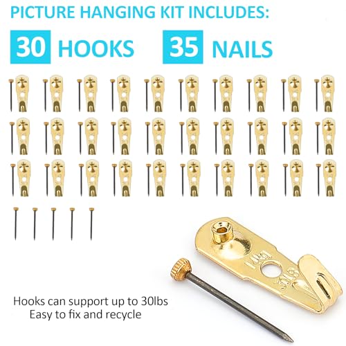 LINGTONG 30 lb Picture Hangers (30 Set), Professional Hanging Hooks with Nails, Premium Drywall & Wooden Wall Picture Hangers - Image 4