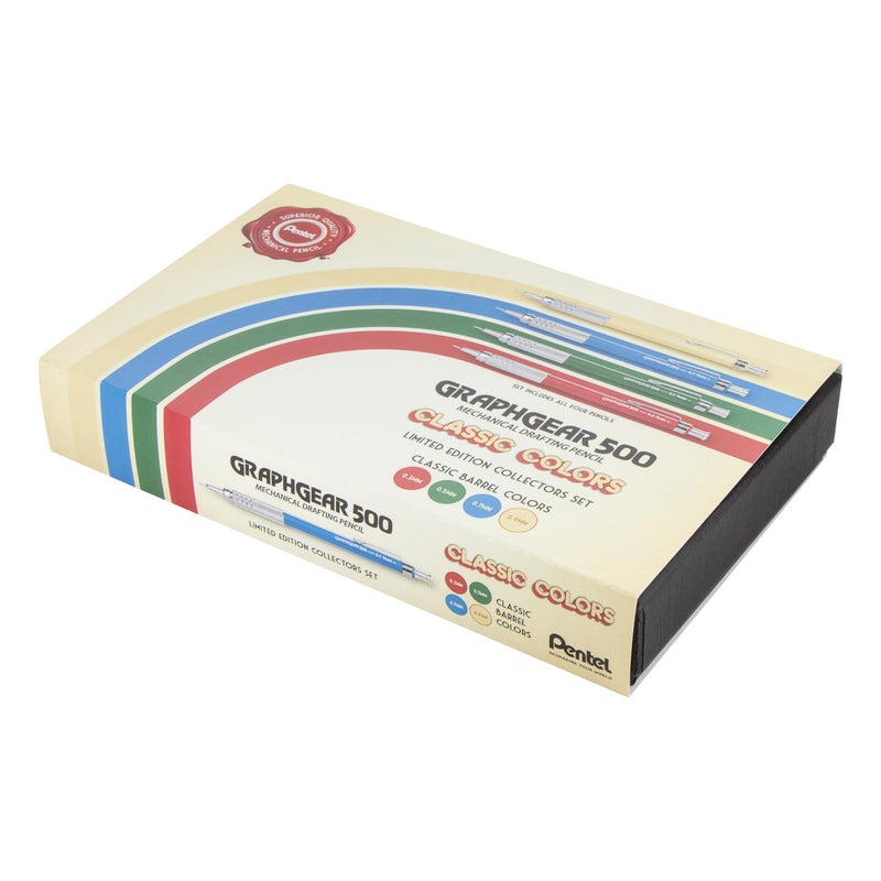 Pentel قلم رصاص ميكانيكي بنتل جراف جير 500 إصدار محدود، مجموعة علبة الألوان الكلاسيكية، 0.3، 0.5، 0.7، 0.9 مم - Image 2