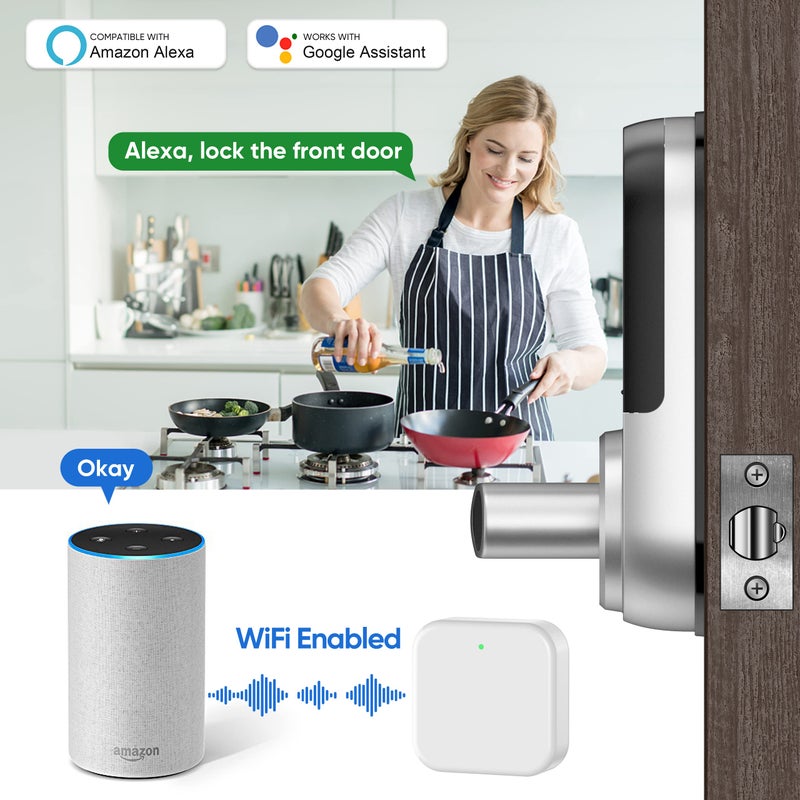 Sifely Keyless Entry Smart Lock - Fingerprint & Keypad Access, Front Door Handle, Silver - Image 5