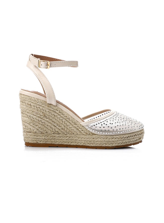 Strassy Heeled Beige Wedge Shoes