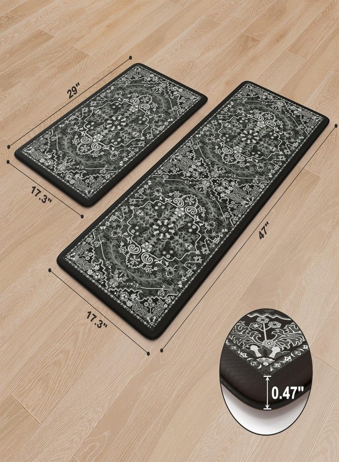KIMODE Kitchen Mats Cushioned Anti Fatigue, Boho Vintage Kitchen Rugs Sets of 2, Non Slip Kitchen Mats for Floor, Memory Foam Kitchen Floor Mat for Sink Laundry Desk Black Multi 17"x47"+17"x29" - Image 3