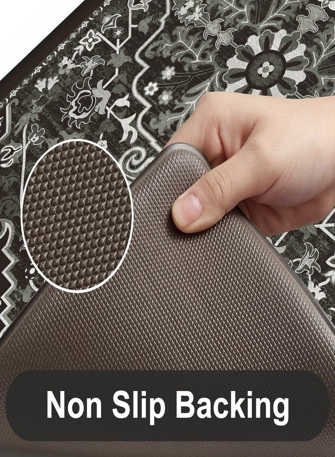 KIMODE Kitchen Mats Cushioned Anti Fatigue, Boho Vintage Kitchen Rugs Sets of 2, Non Slip Kitchen Mats for Floor, Memory Foam Kitchen Floor Mat for Sink Laundry Desk Black Multi 17"x47"+17"x29" - Image 4