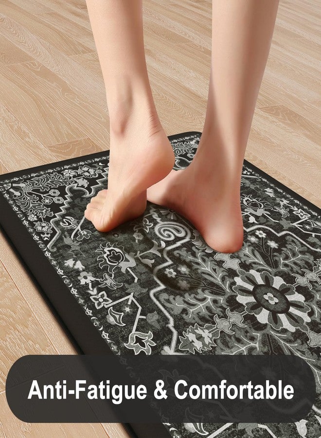 KIMODE Kitchen Mats Cushioned Anti Fatigue, Boho Vintage Kitchen Rugs Sets of 2, Non Slip Kitchen Mats for Floor, Memory Foam Kitchen Floor Mat for Sink Laundry Desk Black Multi 17"x47"+17"x29" - Image 2