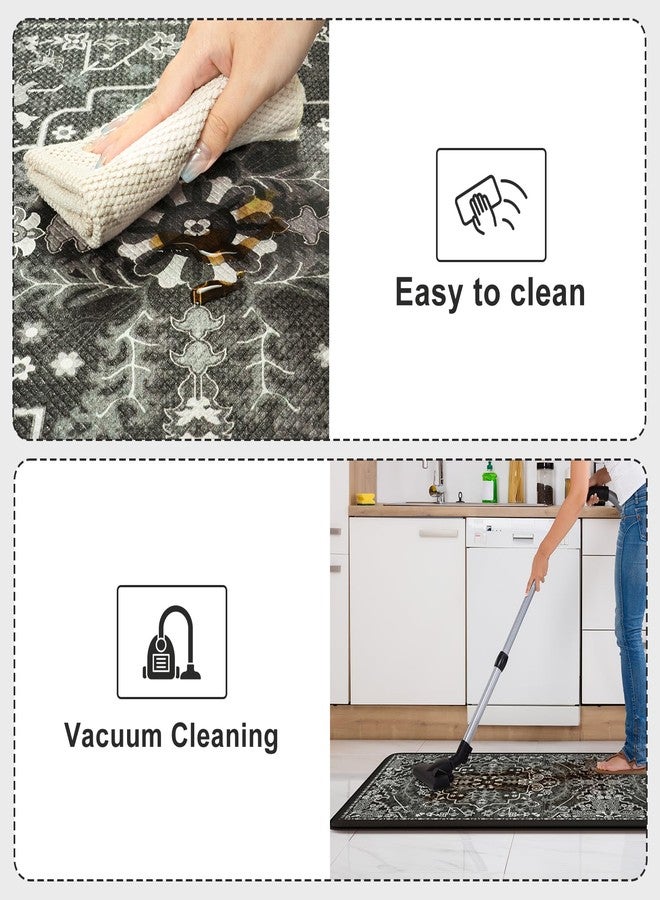 KIMODE Kitchen Mats Cushioned Anti Fatigue, Boho Vintage Kitchen Rugs Sets of 2, Non Slip Kitchen Mats for Floor, Memory Foam Kitchen Floor Mat for Sink Laundry Desk Black Multi 17"x47"+17"x29" - Image 5