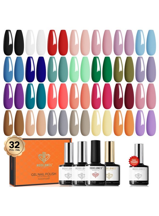 modelones 32 Pcs Gel Nail Polish Set 28 Colors All Seasons Gel Polish With No Wipe Base Glossy & Matte Top Coat And Nail Primer Black Brown Red Purple Gifts For Women Diy Salon Home - Image 1