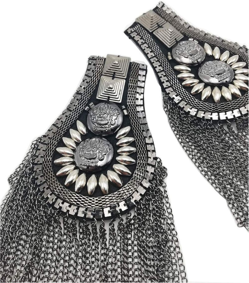 Zthread 1 Pair Blazer Epaulet/Kpop Fringed/Tassel Metal Punk Shoulder Epaulette/Dpikes Brooch for Men Women 3 Colors Options - Image 1