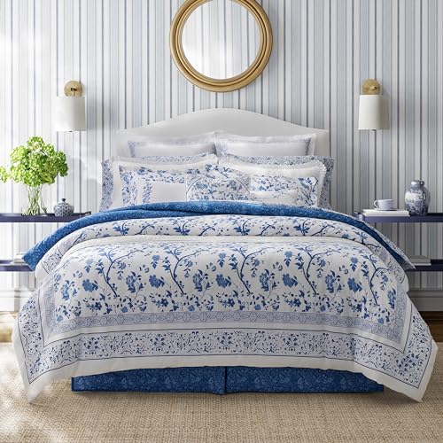 Laura Ashley - Queen Comforter Set, Soft & Reversible Cotton Bedding, Medium Weight for Year Round Comfort, 4 Piece Bed Set with Matching Pillowcases & Bonus Bed Skirt (Charlotte Blue) - Image 2