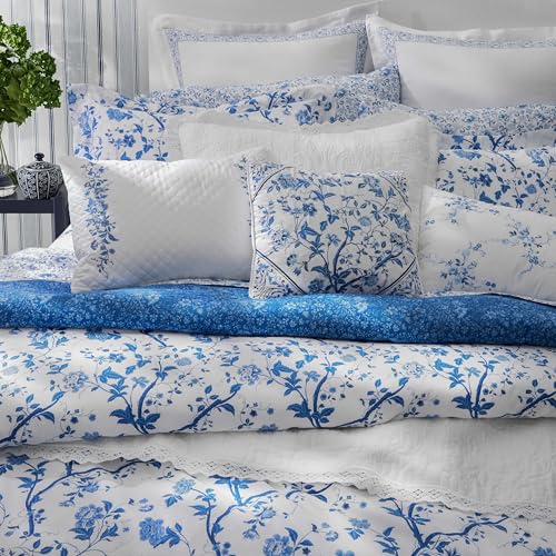 Laura Ashley - Queen Comforter Set, Soft & Reversible Cotton Bedding, Medium Weight for Year Round Comfort, 4 Piece Bed Set with Matching Pillowcases & Bonus Bed Skirt (Charlotte Blue) - Image 3