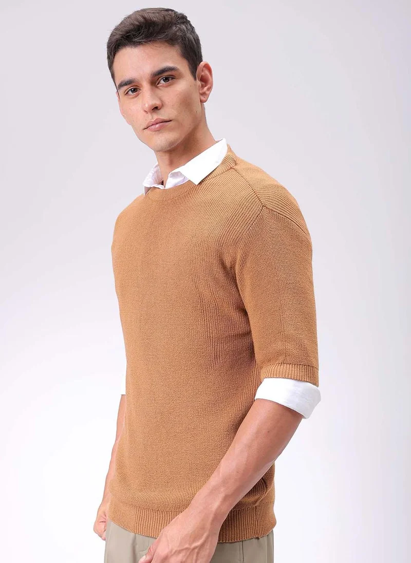 The Indian Garage Co Men Relaxed Fit Textured Crew Neck Sweater