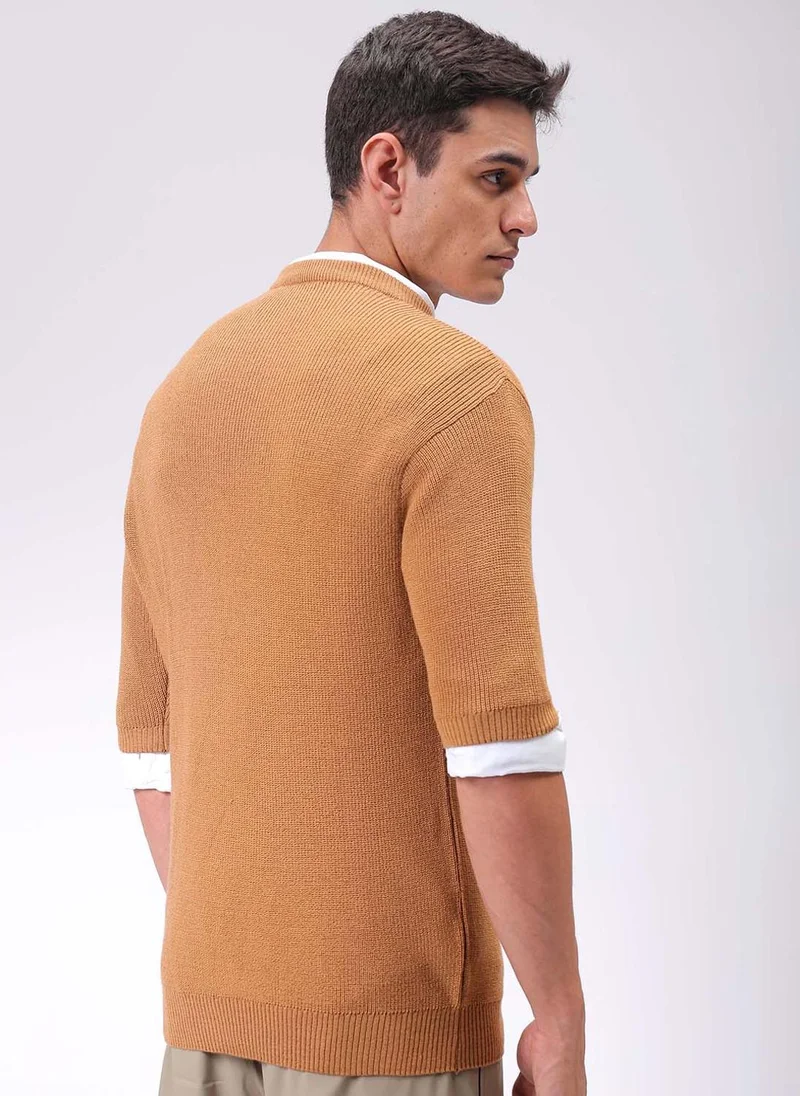 The Indian Garage Co Men Relaxed Fit Textured Crew Neck Sweater