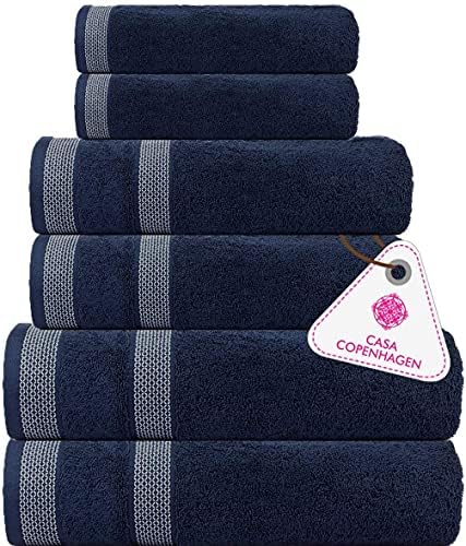 CASA COPENHAGEN CASA COPENHAGEN Solitaire 6 Pieces Towel Set Navy Blue 600 GSM 2 Bath Towel 2 Hand Towel 2 Washcloth Designed in Denmark Made of Soft Egyptian Cotton for Bathroom Kitchen  Shower 