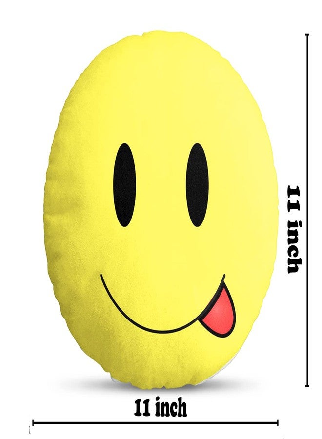 DREAMVIO Velvet Round Shape Fabric Printed Soft Plush Filled Cushions/Pillow - 11X11 Inch, Smiley 18 (Yellow) - Image 2