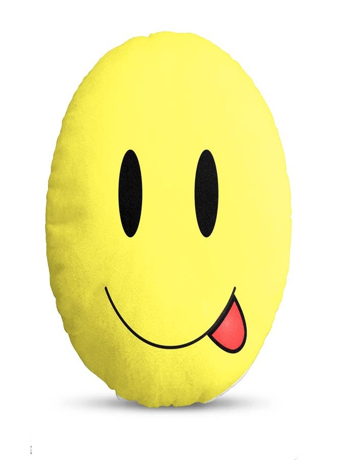 DREAMVIO Velvet Round Shape Fabric Printed Soft Plush Filled Cushions/Pillow - 11X11 Inch, Smiley 18 (Yellow) - Image 1