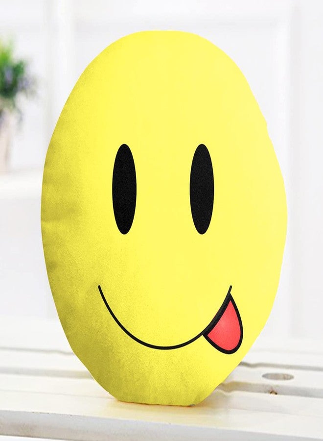 DREAMVIO Velvet Round Shape Fabric Printed Soft Plush Filled Cushions/Pillow - 11X11 Inch, Smiley 18 (Yellow) - Image 3