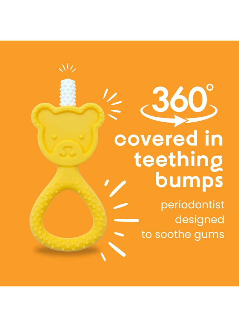 oogiebear 360˚ Teether - Safe Teething Toys for Babies 3 Months and Older | Soft Bristle Teddy Bear Silicone Teether | Super Soft BPA-Free Silicone Teether Toy - Yellow - Image 4
