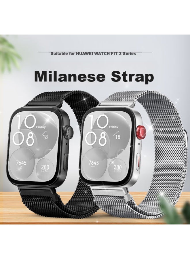 Wei Qiantu Weiqiantu Compatible With Huawei Watch Band, Huawei Watch Fit3 Milanese Magnetic Stainless Steel Sports Wristband, Uni 20mm Interface - Image 2