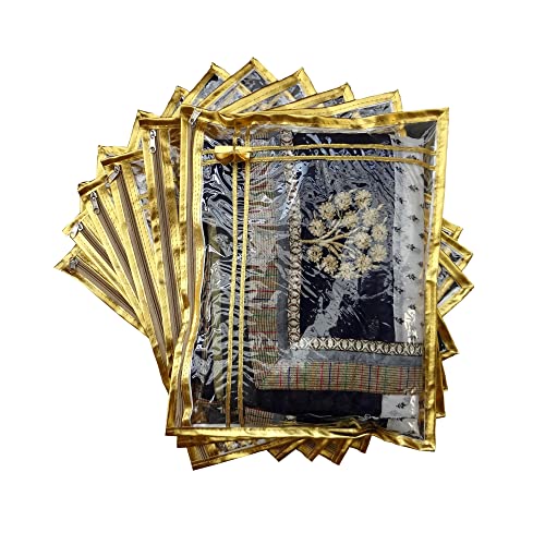 DIKHAWA 6 Piece Premium Golden Transparent Single Saree Cover - Image 1