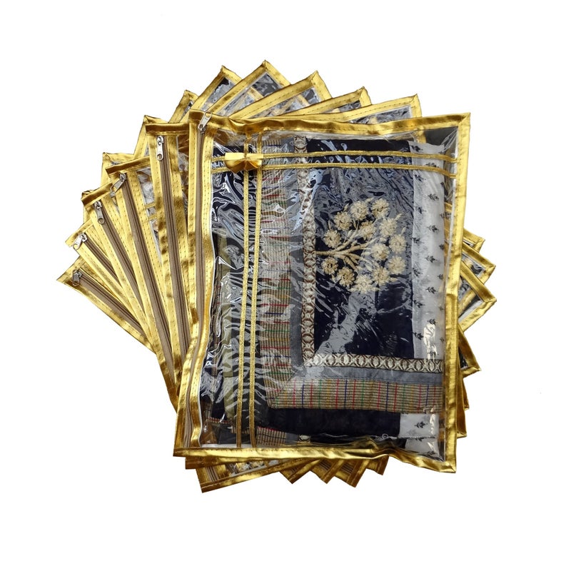DIKHAWA 6 Piece Premium Golden Transparent Single Saree Cover - Image 5