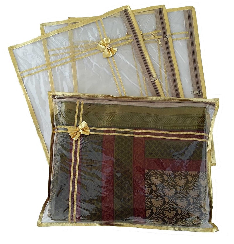 DIKHAWA 6 Piece Premium Golden Transparent Single Saree Cover - Image 2