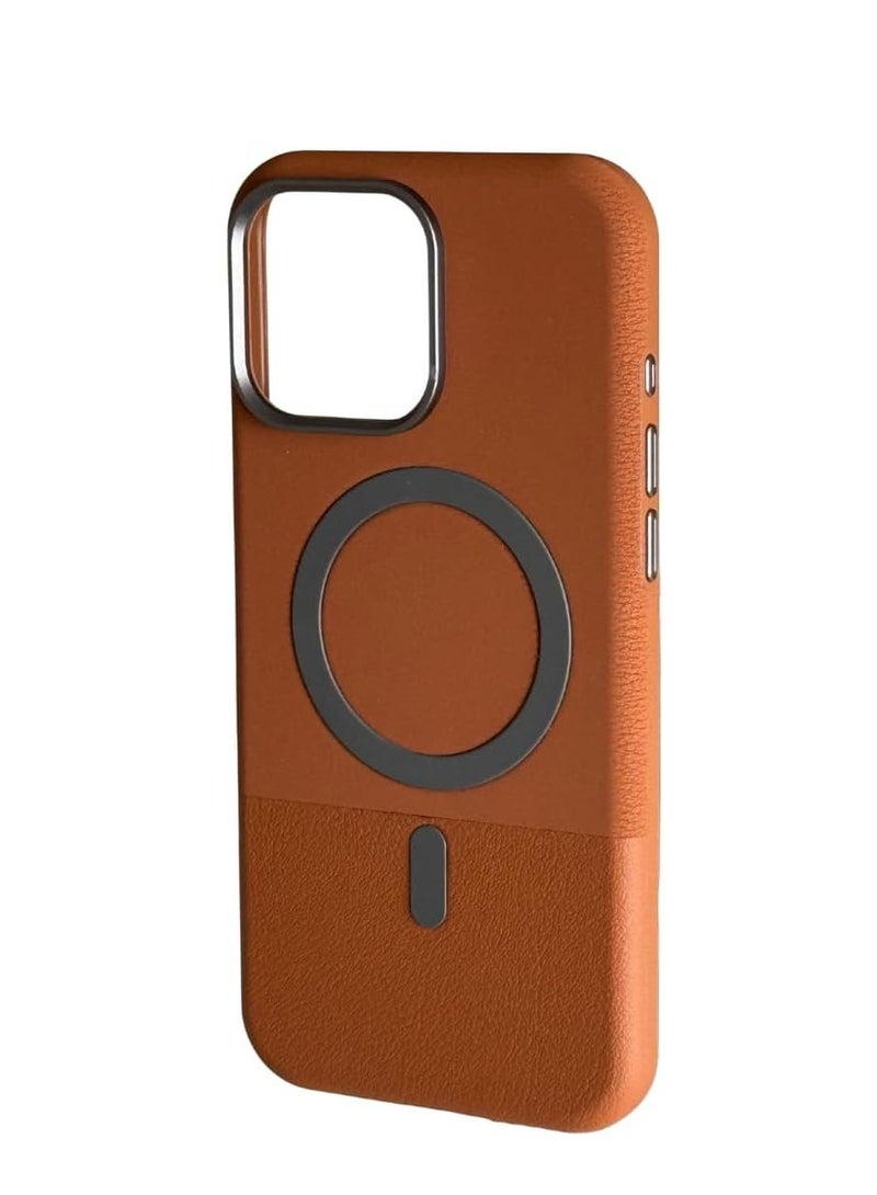 كفر مغناطيسي جلدي فاخر لهاتف iPhone 15 Pro Max – بني | تصميم نحيف ومضاد للصدمات مع دعم MagSafe - Image 1