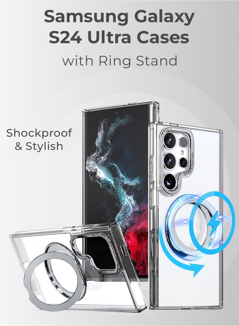 glassology Samsung Galaxy S24 Ultra Clear Case Magnetic Slim Protective Cover with 360° Ring Stand Military Grade Shockproof Crystal Clear Anti Yellowing iCrystal Tech - Image 2
