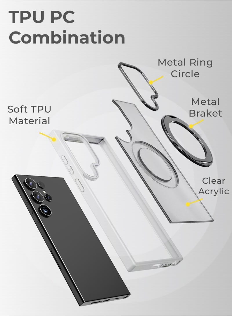 glassology Samsung Galaxy S24 Ultra Clear Case Magnetic Slim Protective Cover with 360° Ring Stand Military Grade Shockproof Crystal Clear Anti Yellowing iCrystal Tech - Image 5