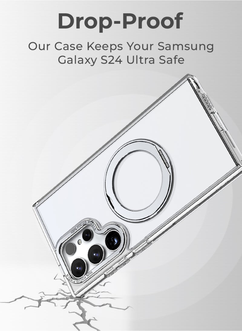 glassology Samsung Galaxy S24 Ultra Clear Case Magnetic Slim Protective Cover with 360° Ring Stand Military Grade Shockproof Crystal Clear Anti Yellowing iCrystal Tech - Image 3