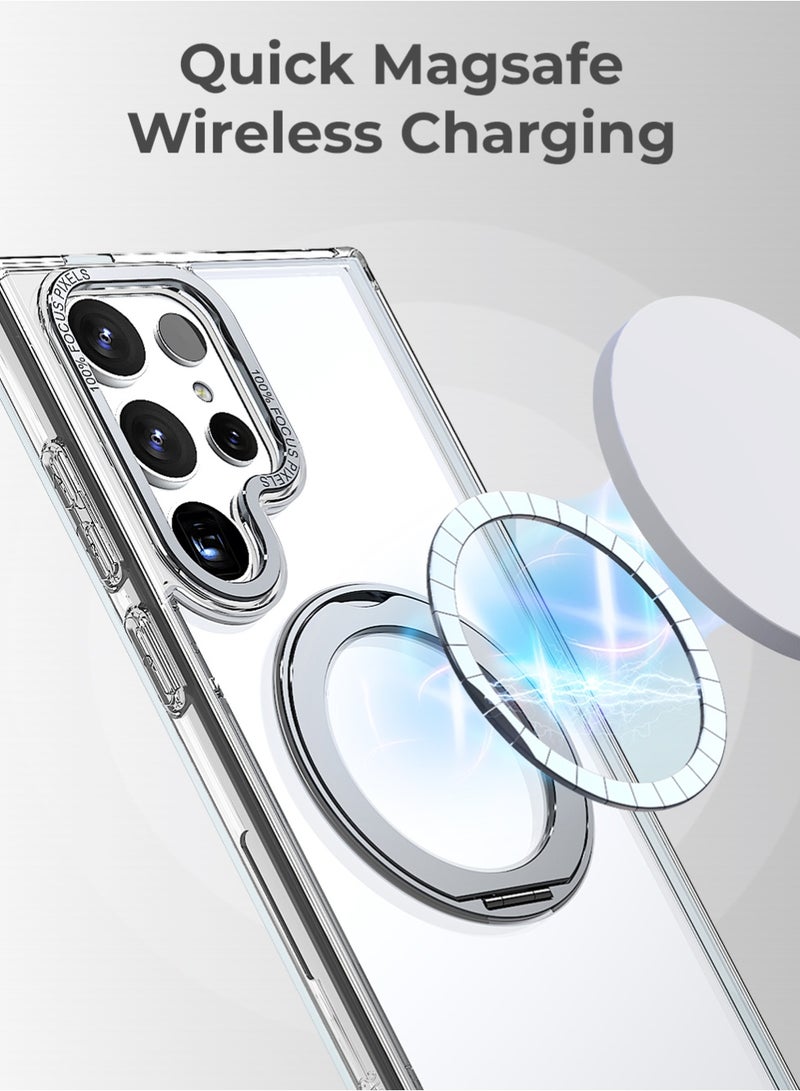 glassology Samsung Galaxy S24 Ultra Clear Case Magnetic Slim Protective Cover with 360° Ring Stand Military Grade Shockproof Crystal Clear Anti Yellowing iCrystal Tech - Image 4