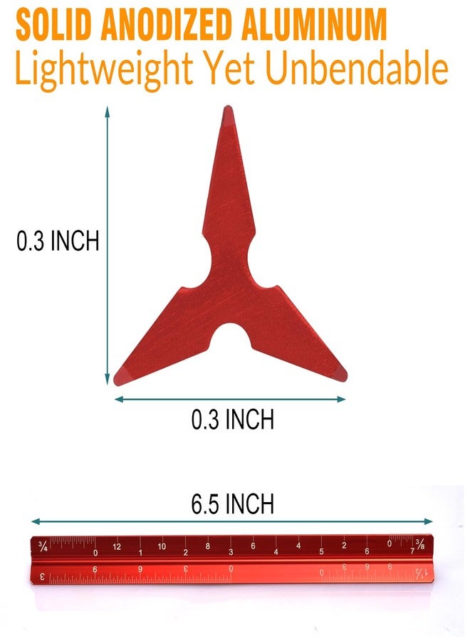Allwin 6 Inch Architectural Scale Ruler, Laser-Etched Aluminum Triangular Ruler Set (Red & Black) - Imperial Scale for Architects, Engineers, Students & Draftsmen - 2-Pack - Image 3