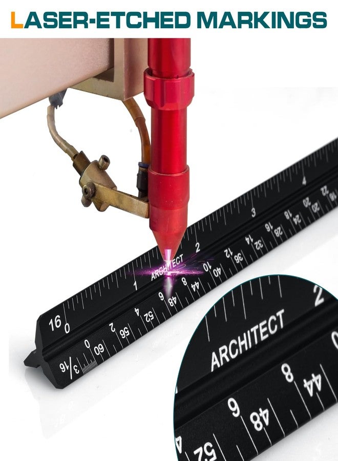 Allwin 6 Inch Architectural Scale Ruler, Laser-Etched Aluminum Triangular Ruler Set (Red & Black) - Imperial Scale for Architects, Engineers, Students & Draftsmen - 2-Pack - Image 4