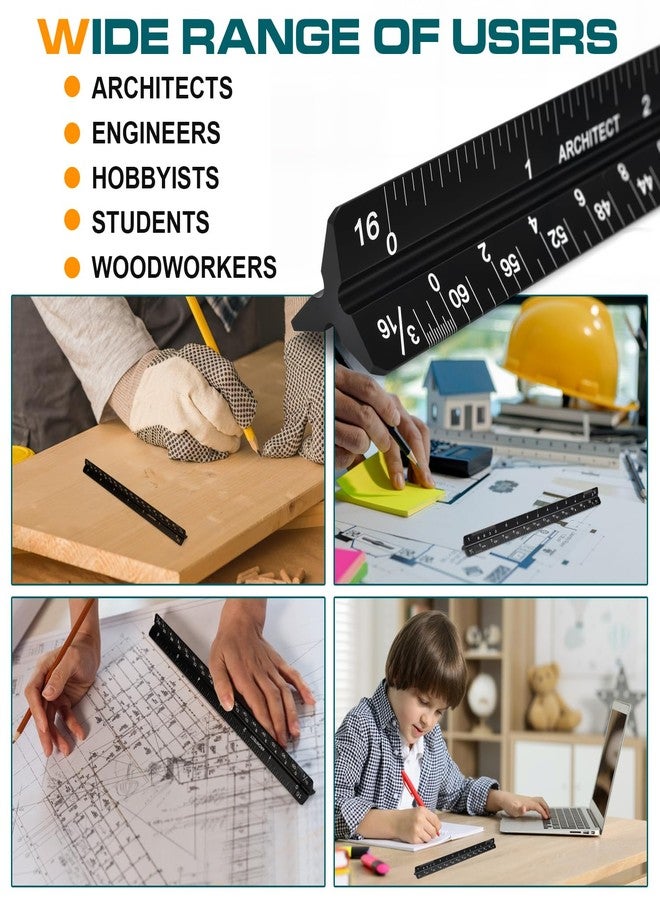 Allwin 6 Inch Architectural Scale Ruler, Laser-Etched Aluminum Triangular Ruler Set (Red & Black) - Imperial Scale for Architects, Engineers, Students & Draftsmen - 2-Pack - Image 5