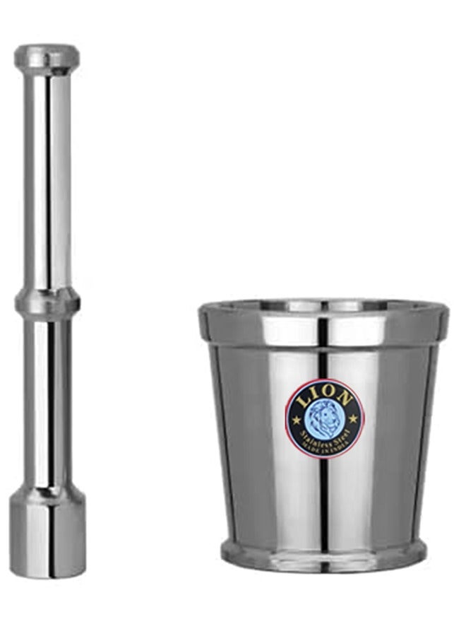 Lion Premium Stainless Steel Mortar & Pestle (Khalbatta) – 9 cm Diameter Mortar with 18 cm Pestle, Rust-Proof & Chemical-Free, Heavy-Duty Design for Effortless Herb and Spice Crushing, Durable and Long-Lasting Kitchen Essential - Image 2