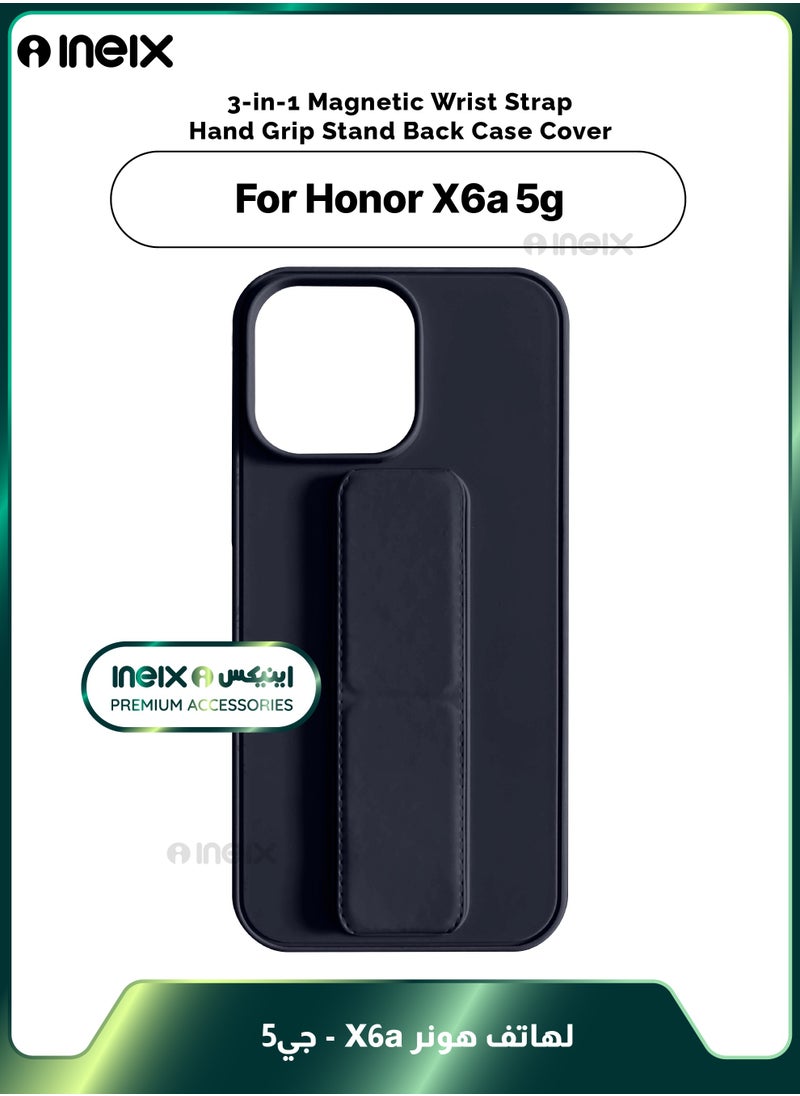 INEIX - 3-in-1 Magnetic Wrist Strap Hand Grip Stand Back Case Cover for Honor X6a-Navy Blue - Image 1